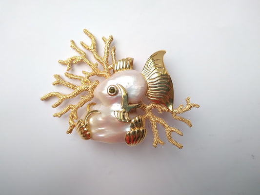 Fish in Coral Brooch Pin