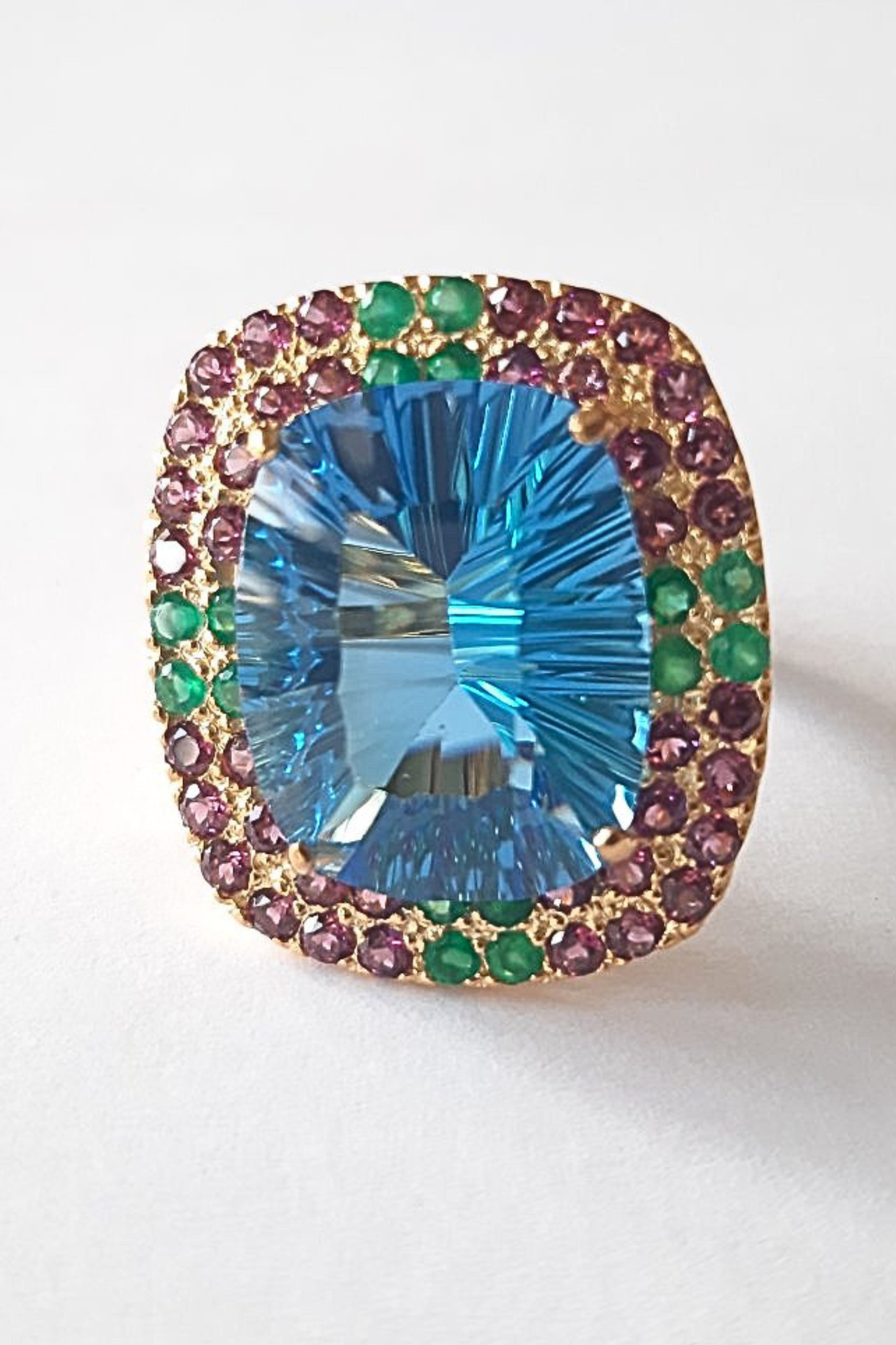 Blue Topaz Concave Cut Cocktail Ring