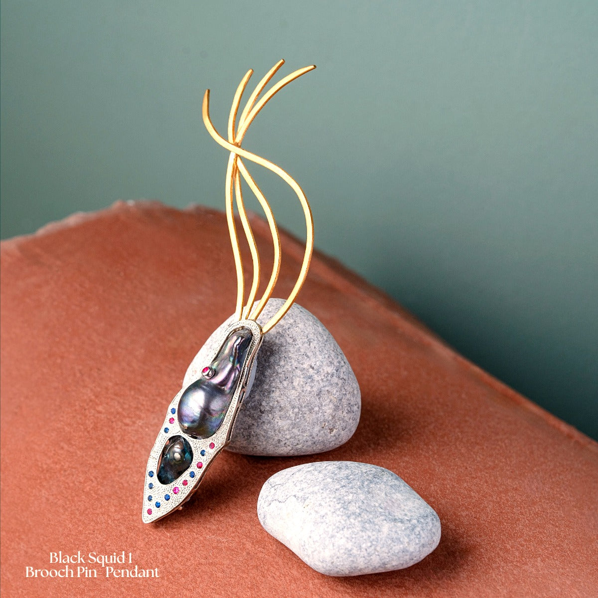 Black Squid 1 Brooch Pin-Necklace
