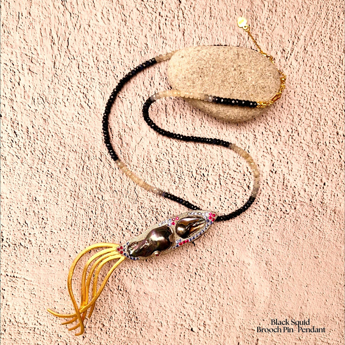 Black Squid Brooch Pin-Necklace