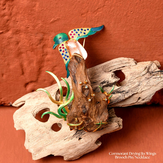 Cormorant Drying Its Wings Brooch Pin-Pendant