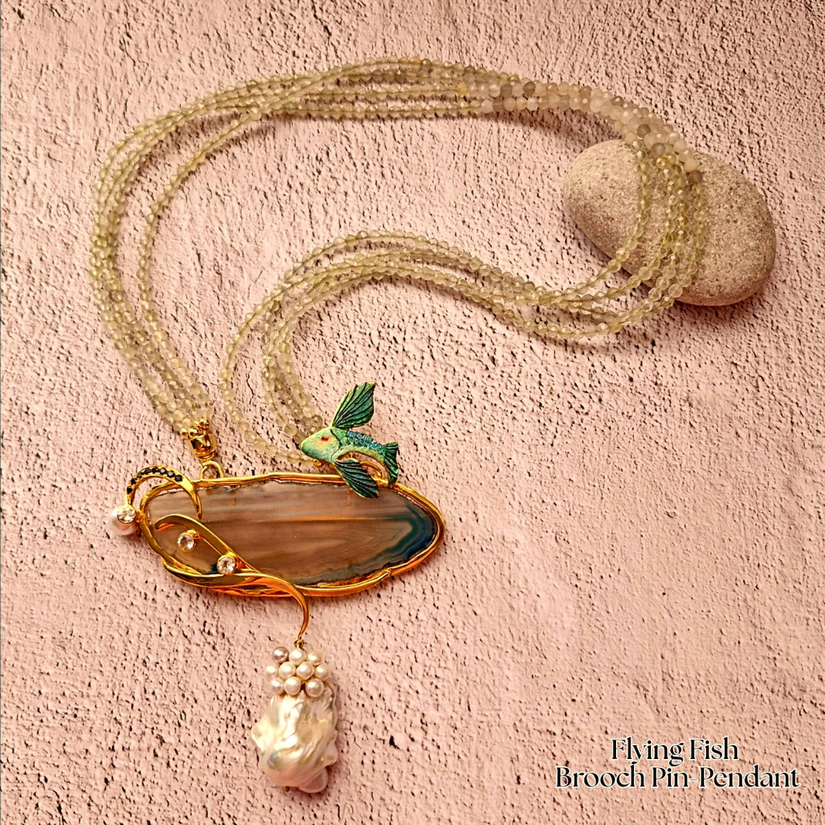 Flying Fish Brooch Pin-Necklace