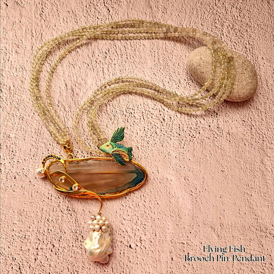 Flying Fish Brooch Pin-Necklace