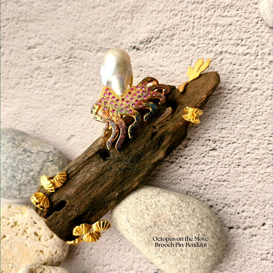 Octopus on the Move Brooch Pin-Necklace