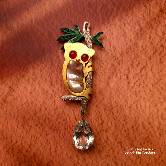 Sheltering Tarsier Brooch Pin-Pendant