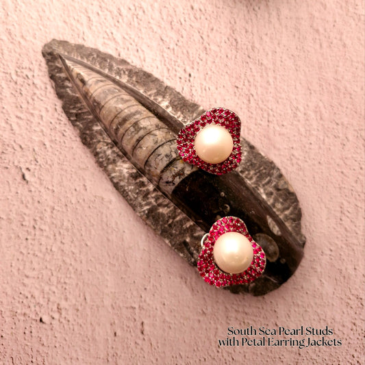 South Sea Pearl Studs with Petal Earring Jackets
