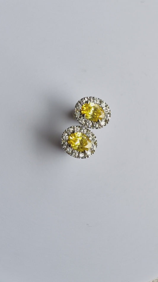 Yellow Diamond Halo Stud Earrings